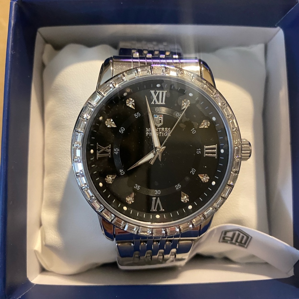 Invicta Black Dial Silver Band Watch